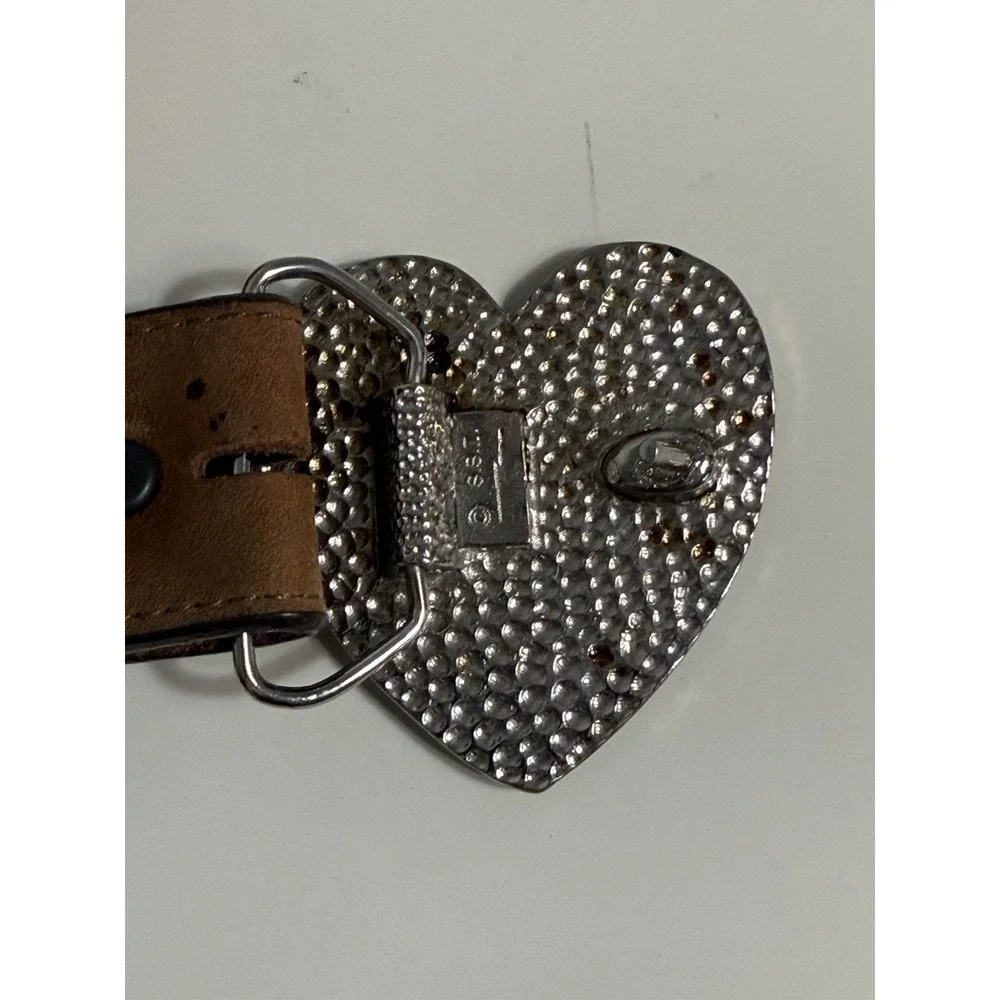 VTG Tony Lama Silver Heart Red Rose‎ Buckle Leather Embossed Western Belt C50739